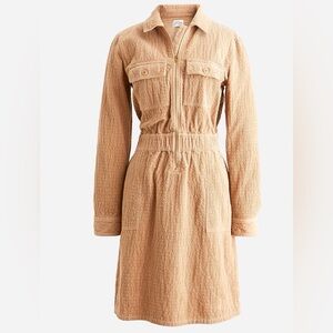 J. Crew Zip Front Cinched Corduroy Dress Pockets Camel Tan Size 12 NWT